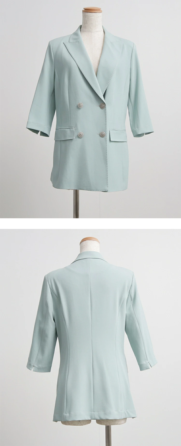 レディース テーラード 五分袖 ジャケット ダブルボタン Dresss+