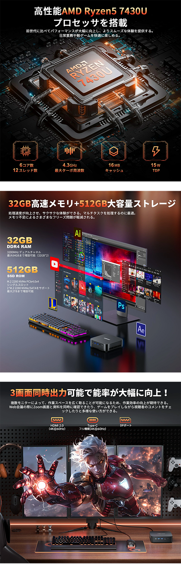 新品 ミニデスクトップパソコン PC ACEMAGIC Kron Mini K1 Ryzen5 Wi-Fi6 Windows11 Pro