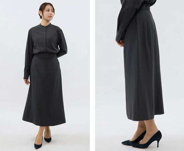 レディース マーメイド フレア スカート 84.5～87.5cm丈 バックファスナー ネイビー 洋服の青山