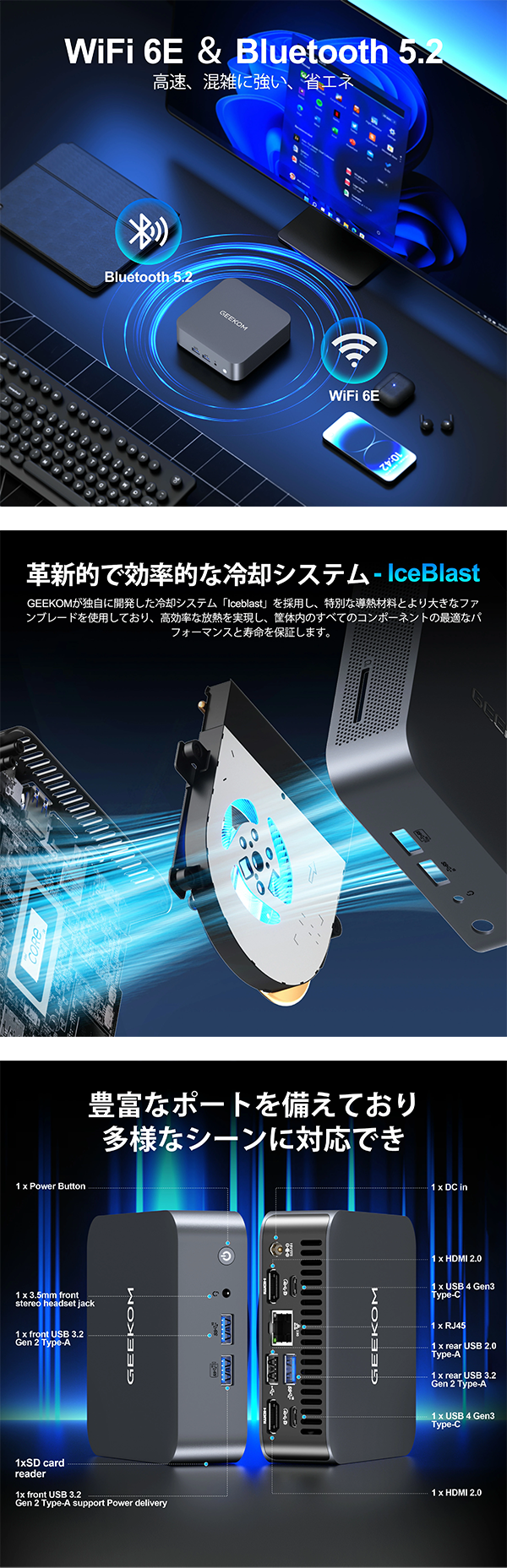 新品 ミニデスクトップパソコン PC GEEKOM Mini GT13 Pro 13世代 Core i9 Wi-Fi6E 4画面出力 Windows11 Pro