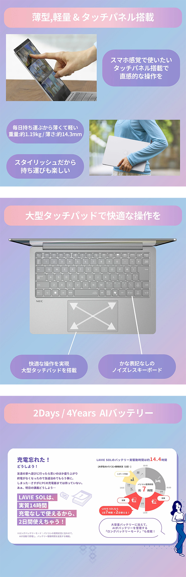 新品 ノートパソコン PC NEC LAVIE SOL 13世代 Core i5 Wi-Fi7 Windows11 13.3型
