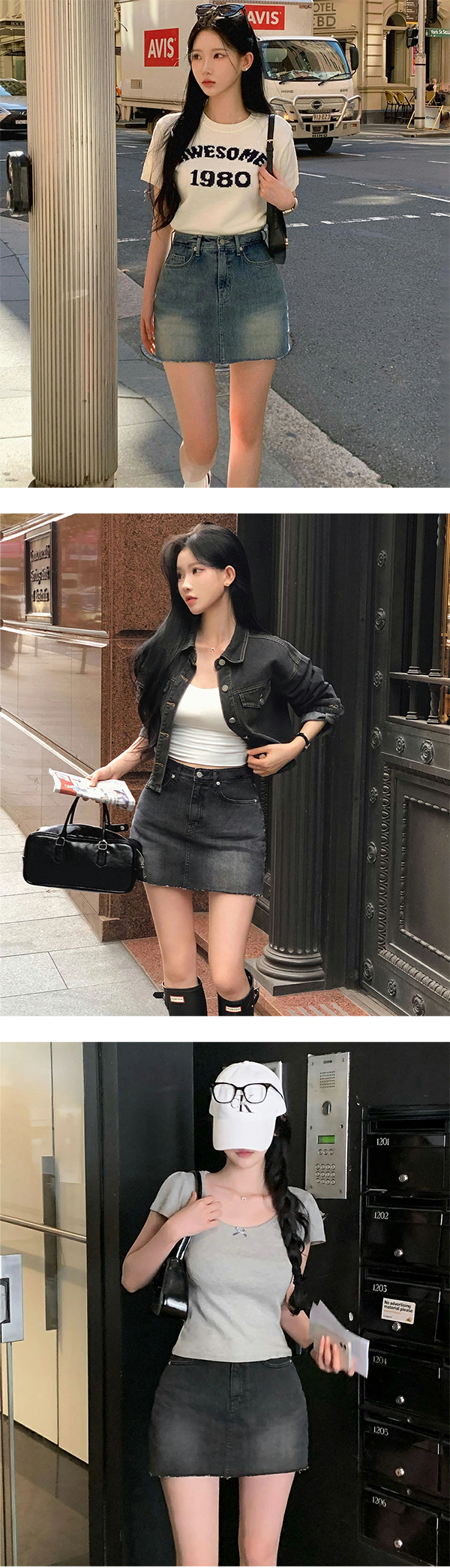 レディース デニム ミニスカート 台形 37-39cm丈 フロントファスナー ©DHOLIC