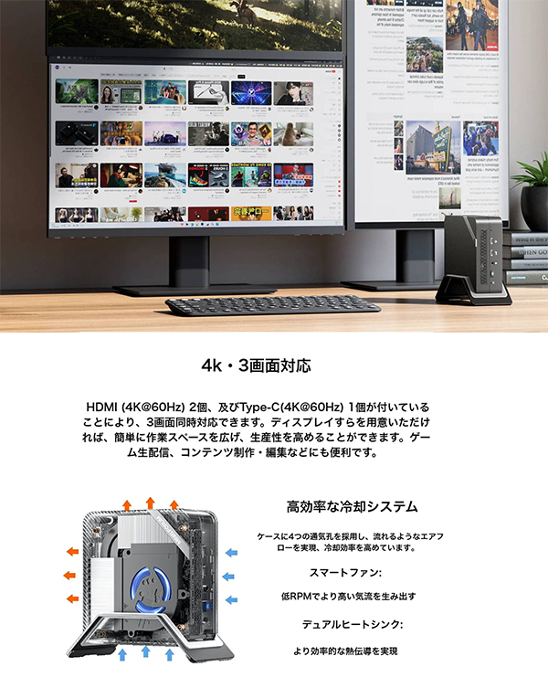 新品 ミニデスクトップパソコン PC MINISFORUM UM560XT AMD Ryzen5 Wi-Fi6 3画面出力 Windows11 Pro