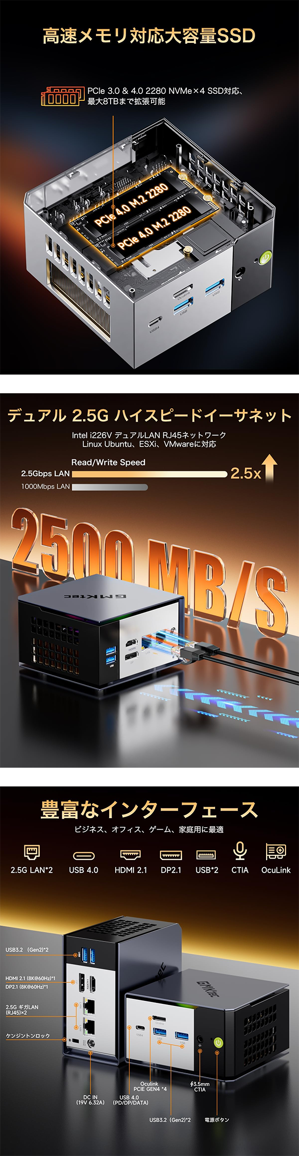 新品 ミニデスクトップパソコン PC GMKtec EVO-X1 AI Ryzen AI9 3画面出力 Windows11 Pro