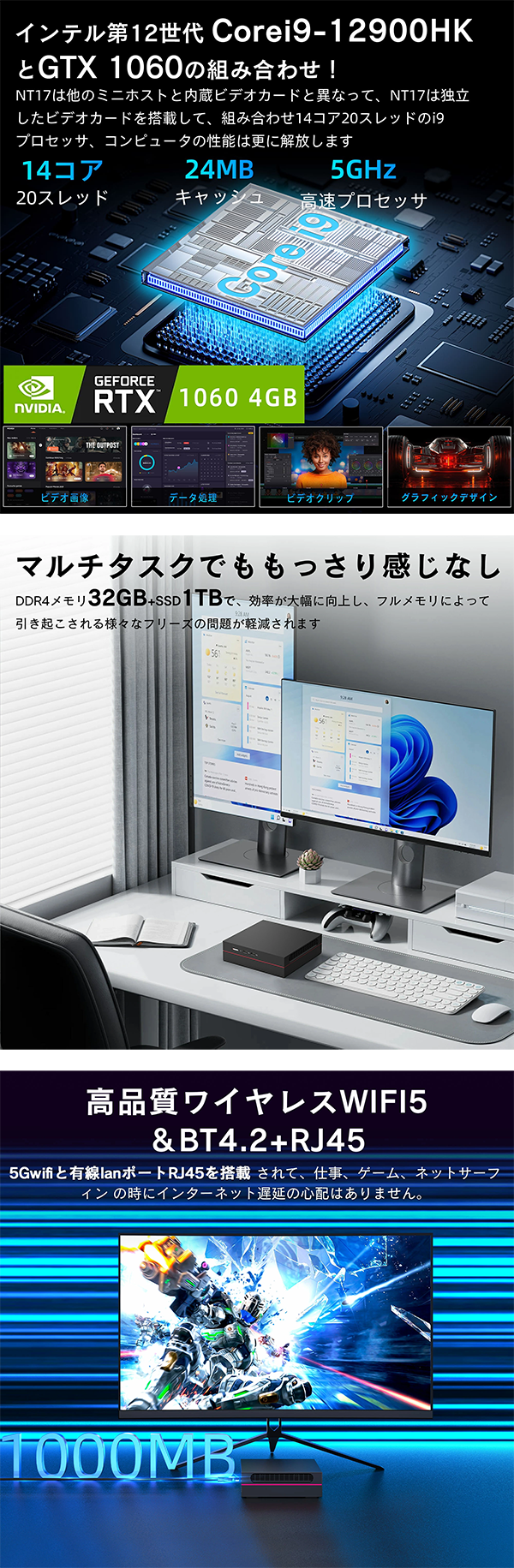 新品 ミニデスクトップパソコン PC VETESA NT17-321T 12世代 Core i9 Windows11