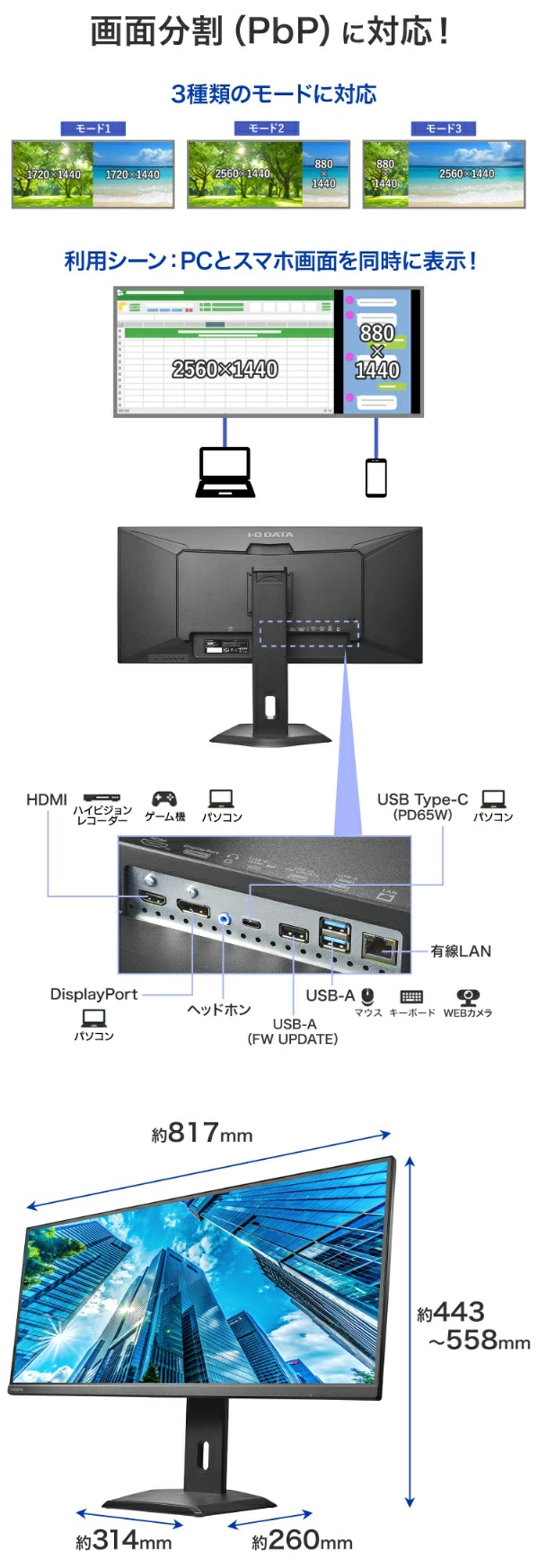 新品 モニター ディスプレイ BizCrysta LCD-CWQ341SDB-F 34型 I-O DATA