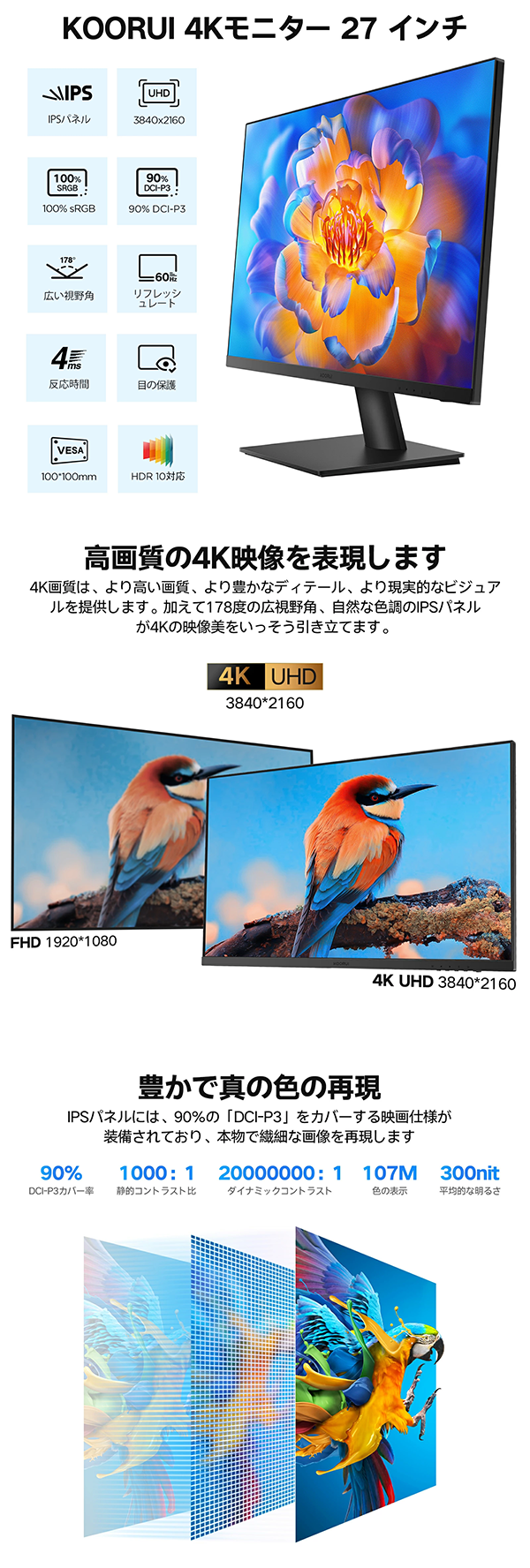 新品 PC 4K モニター ディスプレイ 27インチ N07 KOORUI
