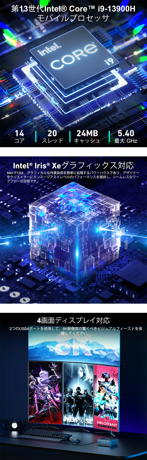 新品 ミニデスクトップパソコン PC GEEKOM Mini IT13 13世代 Core i9 4画面出力 Windows11
