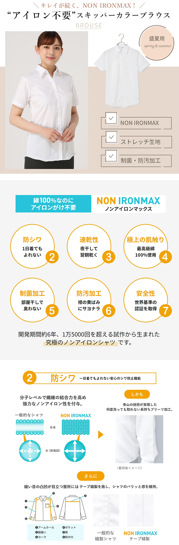 レディース ブラウス シャツ 半袖 無地 サマー ホワイト 洋服の青山

