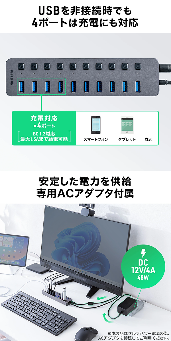 新品 USB ハブ 充電器 10ポート 400-HUBA23GM サンワダイレクト
