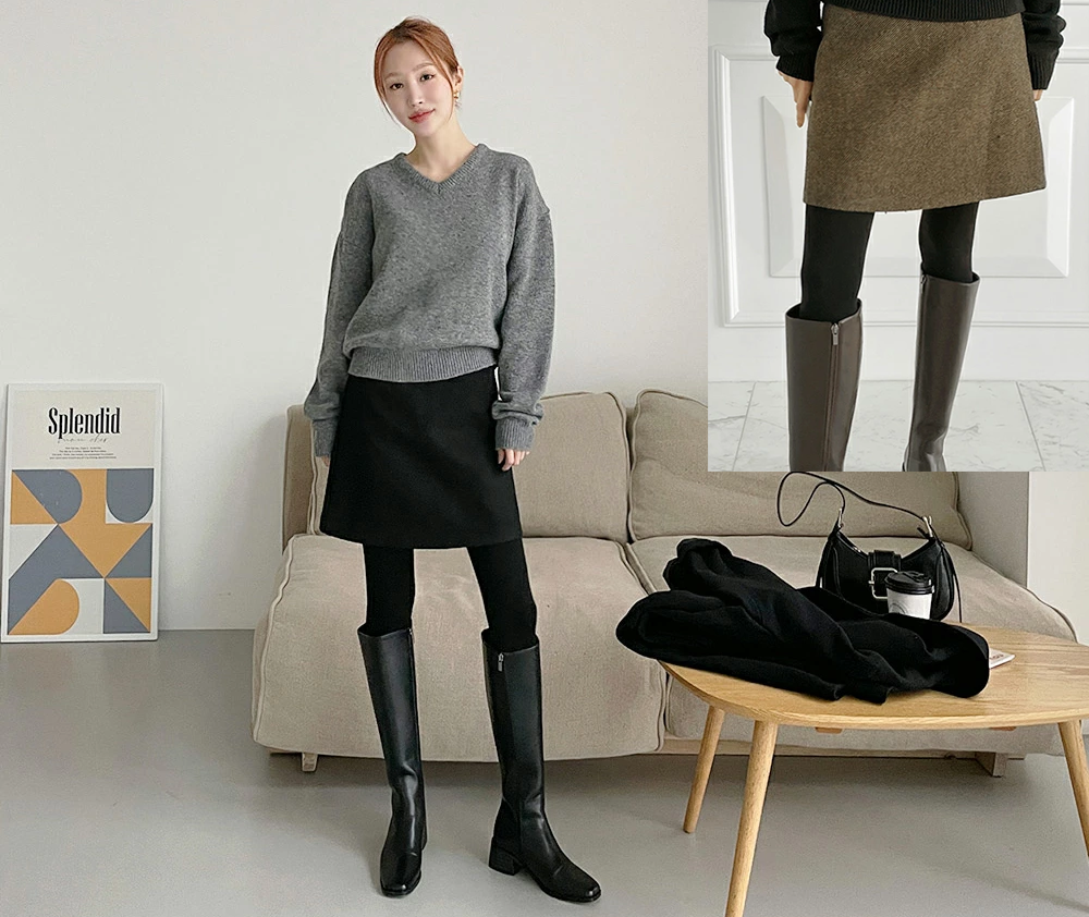 レディース ダーツライン ウール混 Aライン ミニスカート 膝上丈 バックファスナー ©DHOLIC