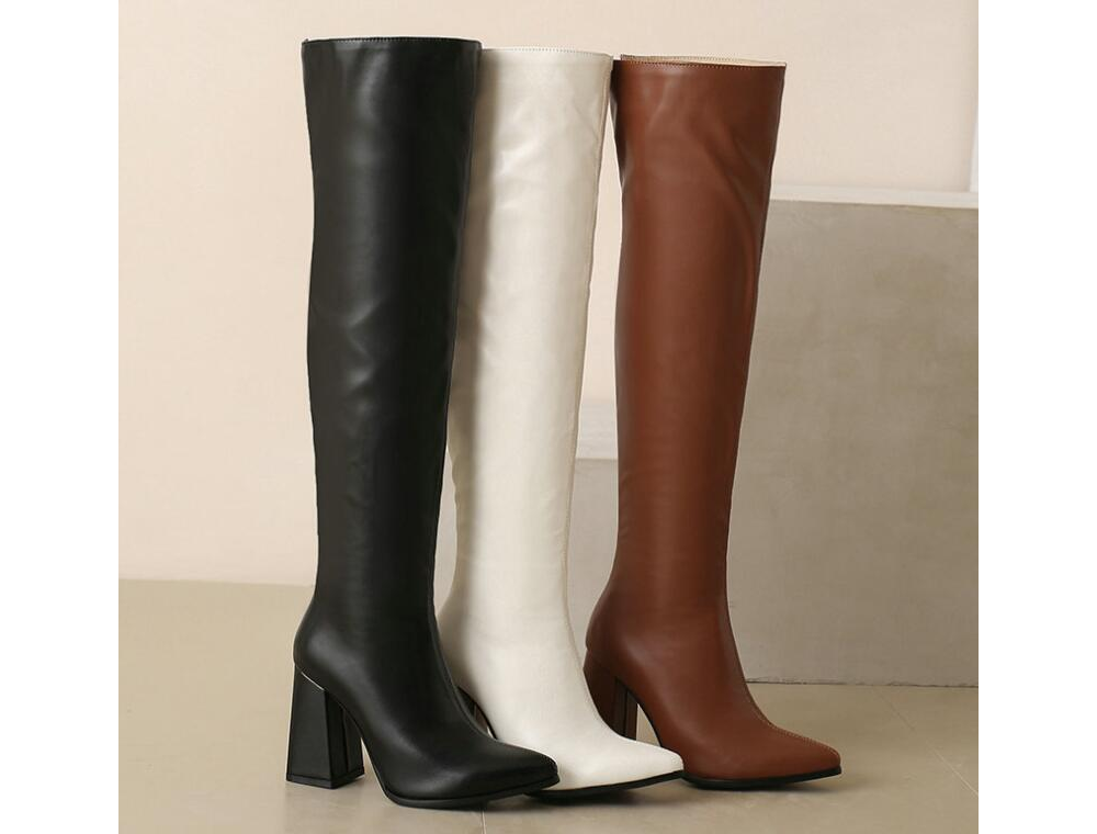 ニーハイ ロング ブーツ フェークレザー ポインテッドトゥ ヒール9.5cm