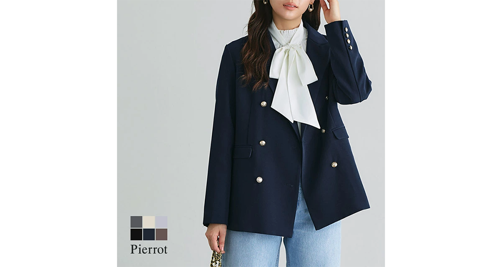 レディース ダブルボタン テーラード ジャケット Pierrot