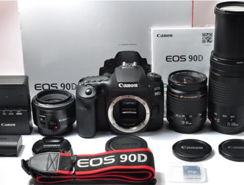 中古 カメラ デジタル一眼レフ キヤノン Canon 90D トリプルレンズ CANON 28-80mm 75-300mm YONGNUO YN50mm