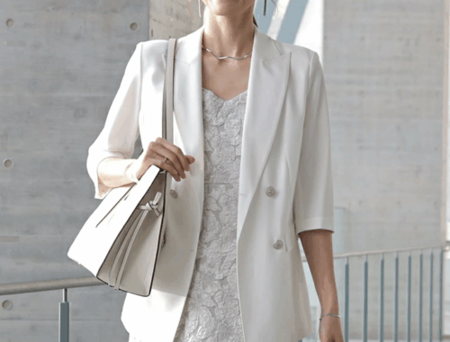 レディース テーラード 五分袖 ジャケット ダブルボタン Dresss+