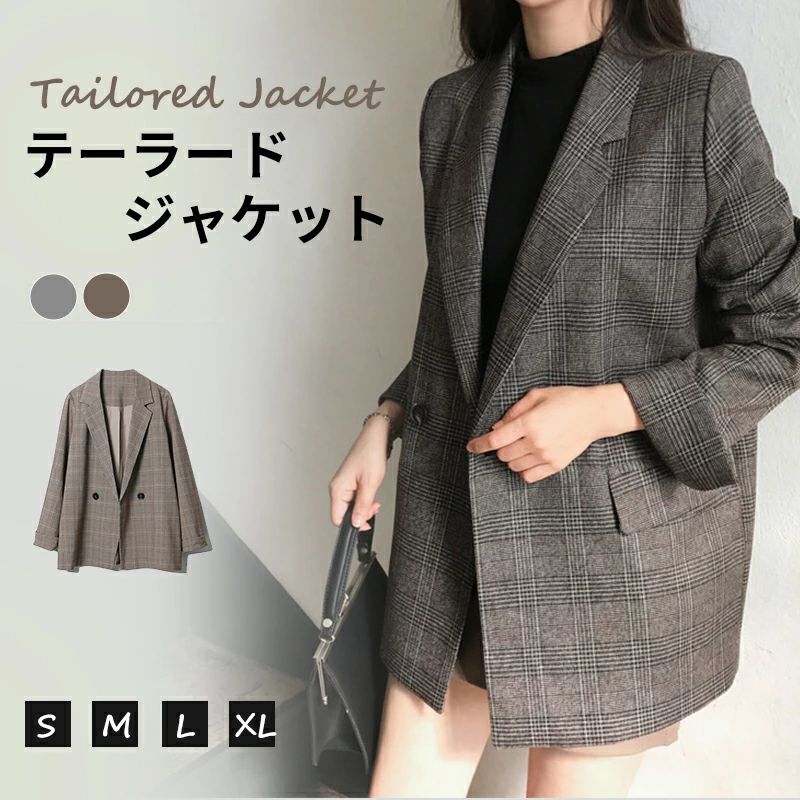 レディース,テーラード,ダブル,ジャケット,グレンチェック,1つ釦,adlibitum