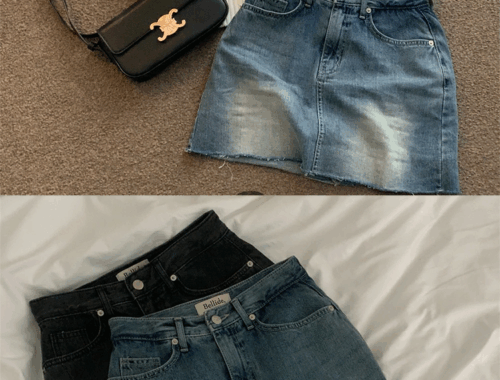レディース デニム ミニスカート 台形 37-39cm丈 フロントファスナー ©DHOLIC