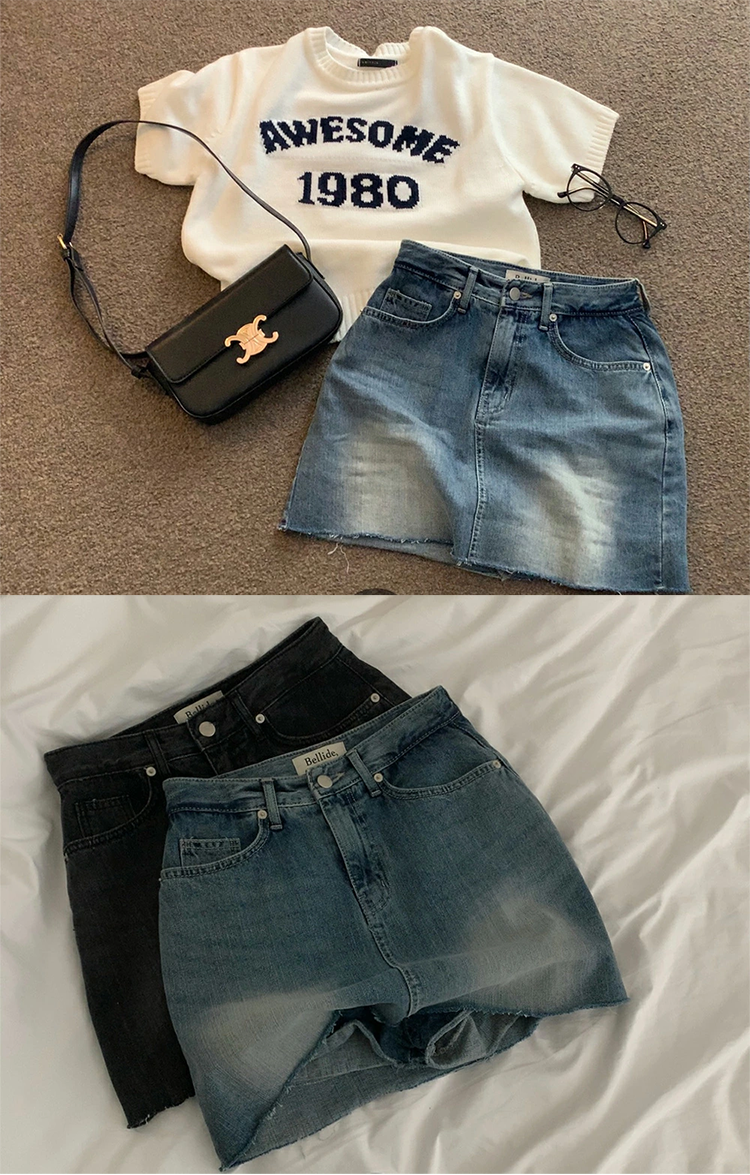 レディース デニム ミニスカート 台形 37-39cm丈 フロントファスナー ©DHOLIC