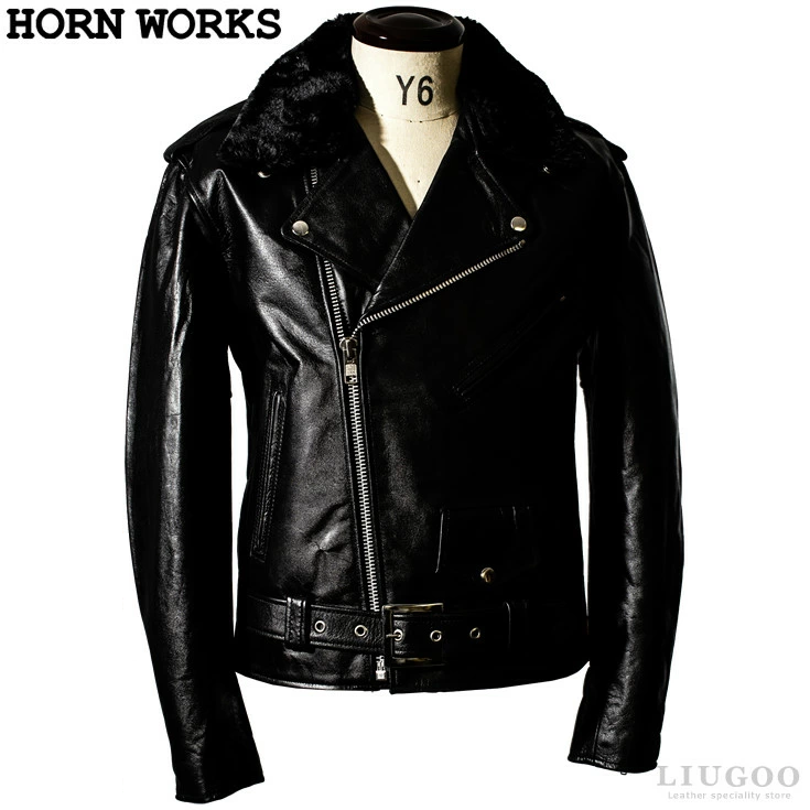 ンズ 本革 襟ボア ダブル ライダース ジャケット Horn Works