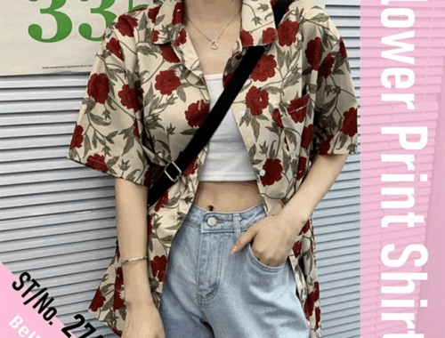 レディース 花柄 シャツ ブラウス サテン 半袖 夏 Belle Cie