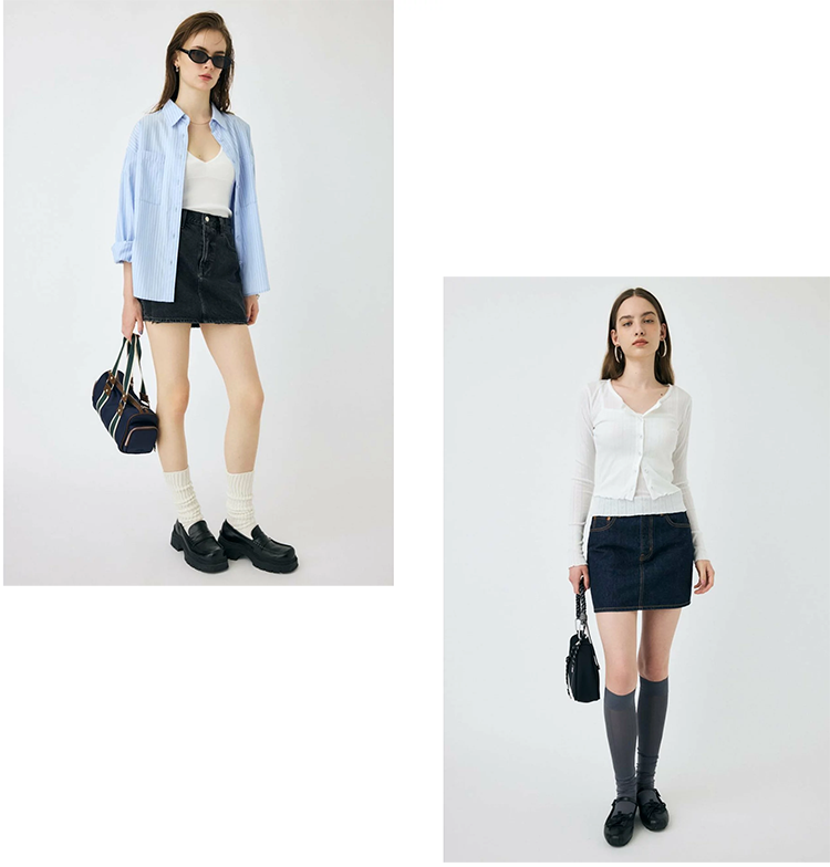 レディース デニム ミニタイトスカート 37.4cm丈 フロントファスナー MOUSSY