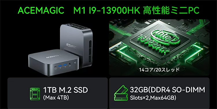 新品 ミニデスクトップパソコン PC ACEMAGIC M1 13世代 Core i9-13900HK 3画面出力 Windows11