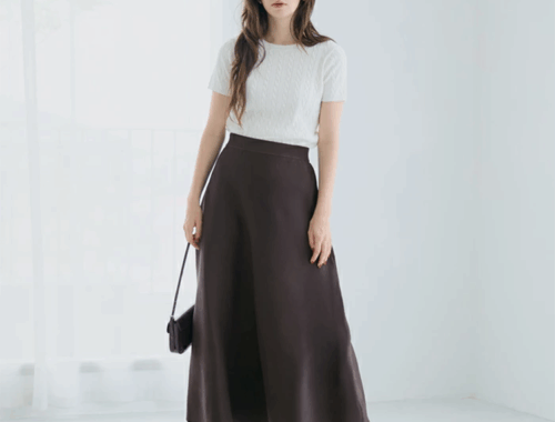レディース ニット Aライン フレアスカート ロング 83-91cm丈 サイドファスナー coca