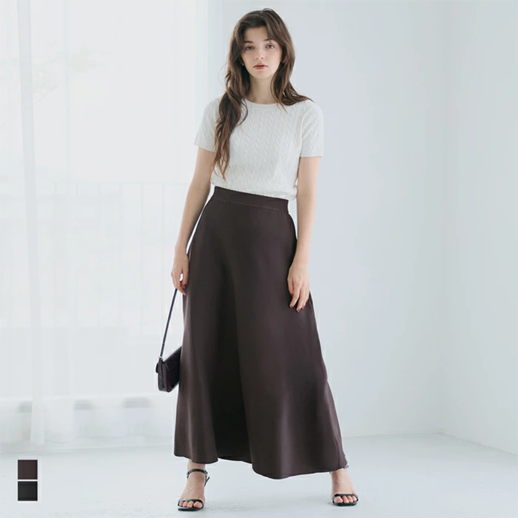 レディース ニット Aライン フレアスカート ロング 83-91cm丈 サイドファスナー coca