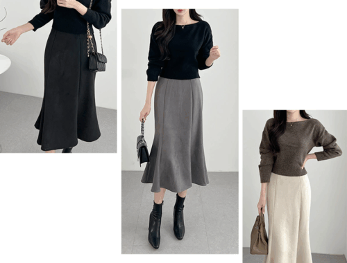 レディース スエード マーメイドスカート ロング 80cm丈 バックゴム/ファスナー DHOLIC