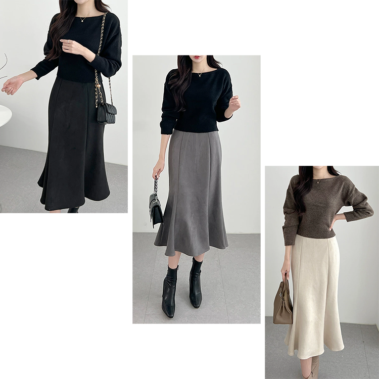 レディース スエード マーメイドスカート ロング 80cm丈 バックゴム/ファスナー DHOLIC