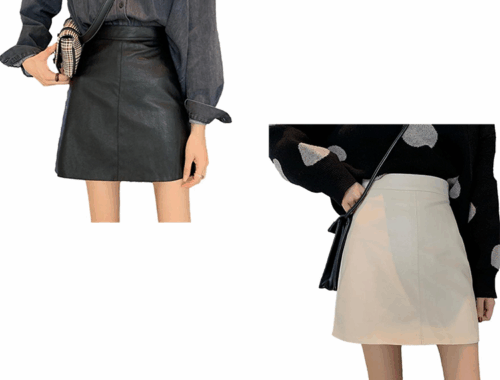 レディース フェイクレザー ミニスカート 40~42cm丈 バックファスナー エムライン
