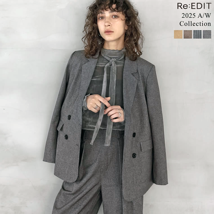 レディース テーラード ダブル ジャケット 4つ釦 Re：EDIT