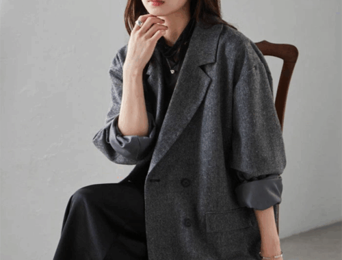 レディース テーラード ダブル ジャケット ツイード 4つ釦 ベルーナ