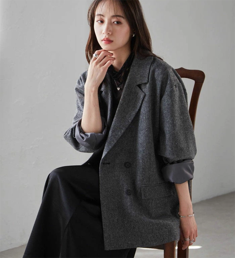 レディース テーラード ダブル ジャケット ツイード 4つ釦 ベルーナ