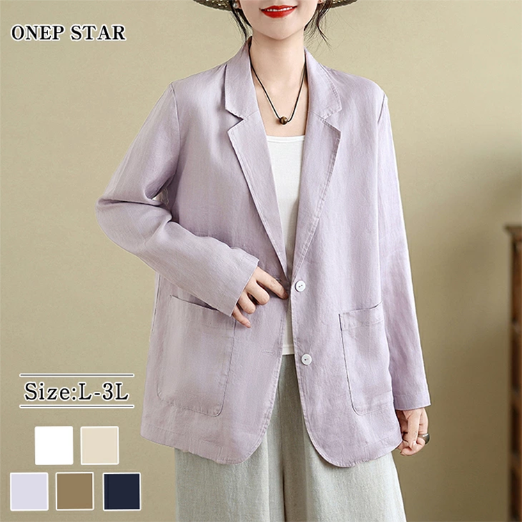 レディース テーラード シングル ジャケット リネン 2つ釦 ワンピスター