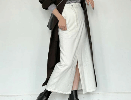 レディース デニム タイトスカート ロング 86.5~87.5cm丈 フロントスリット フロントファスナー ENTO