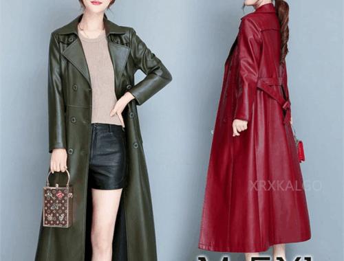 レディース レザー 本革 トレンチ コート ダブル ロング 6つ釦