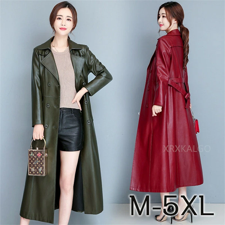 レディース レザー 本革 トレンチ コート ダブル ロング 6つ釦