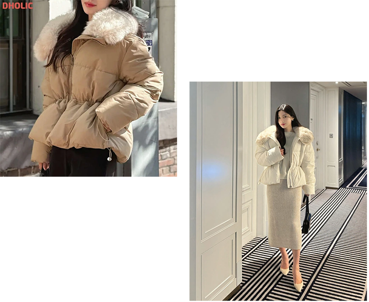 レディース ダウン ジャケット 中綿 ショート丈 ファー DHOLIC