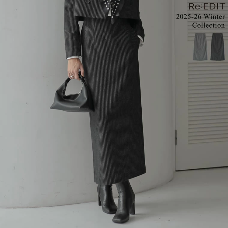 レディース タイトスカート ロング 85~92cm丈 バックスリット サイドファスナー Re:EDIT