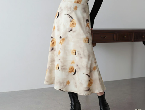 レディース フレア マーメイド スカート 花柄 ロング 80cm丈 ウエストゴム サイドファスナー ブルーイースト