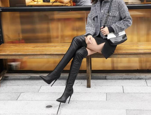 レディース ニーハイ ブーツ ポインテッドトゥ ピンヒール12cm OKFURNITURE