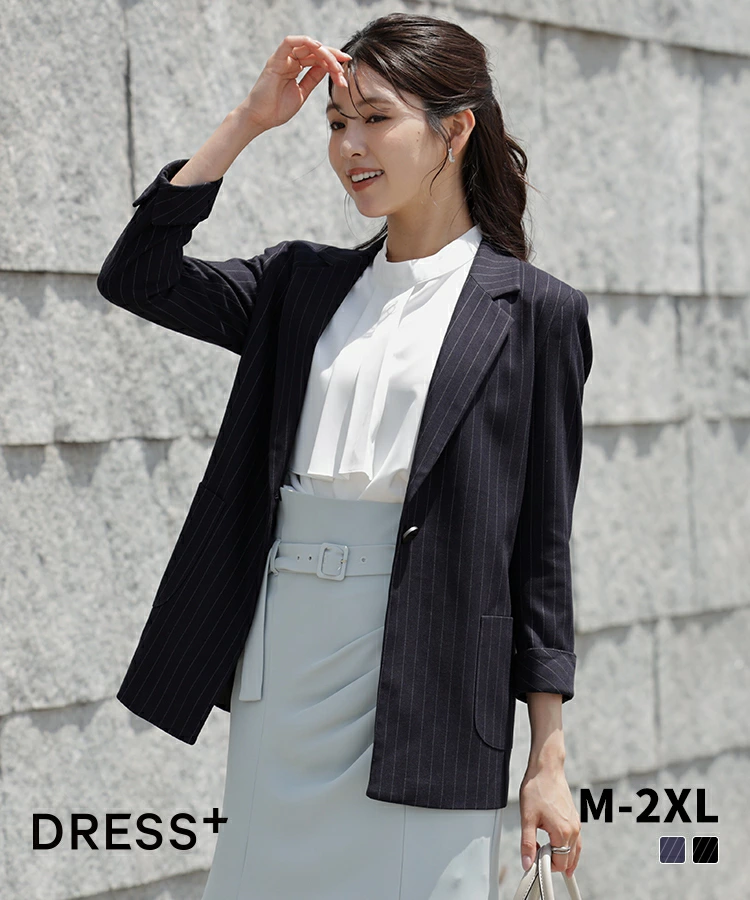 レディース テーラード シングル ジャケット ストライプ 1つ釦 DRESS+