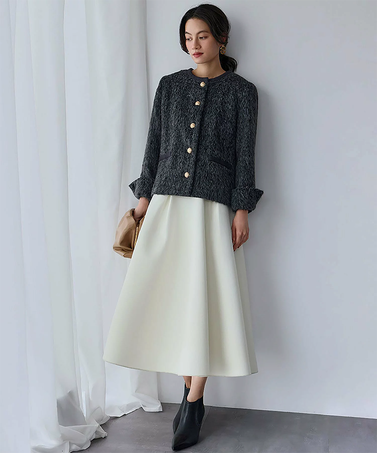 レディース ボンディング フレアスカート ロング 79-81cm丈 バックファスナー ELFRANK