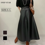 ◎レディース フェイクレザー フレアスカート ロング Sファスナー