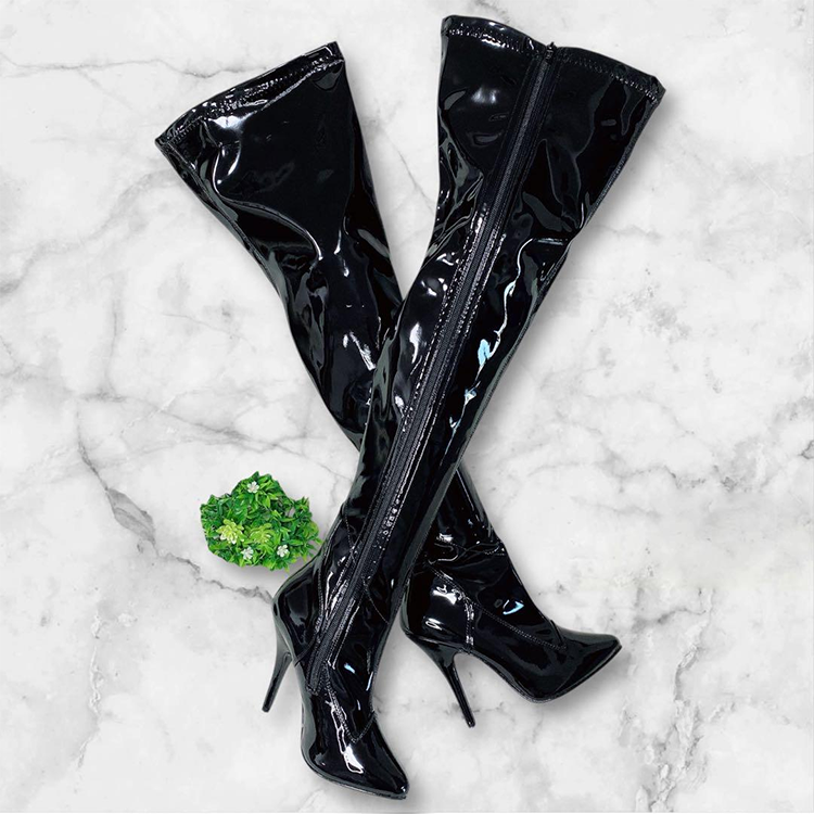 レディース ニーハイ サイハイ ブーツ エナメル ポインテッドトゥ ピンヒール12cm~13cm SEDUCE-3000