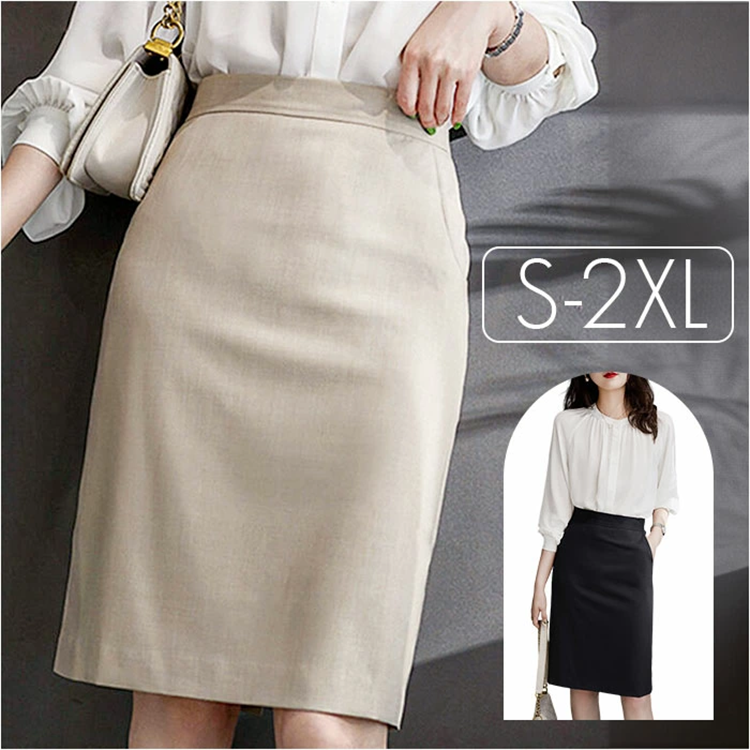 レディース タイトスカート 膝丈 52~56cm丈 バックスリット バックファスナー