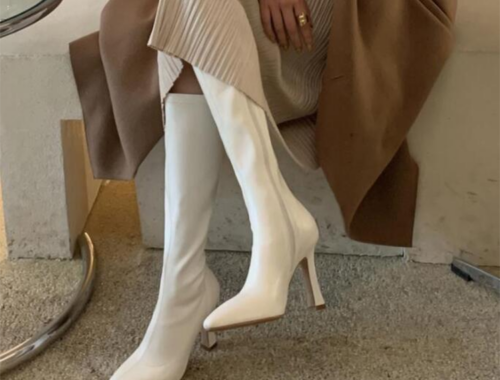 レディース ロング ブーツ ポインテッドトゥ サイドジッパー 太ヒール10cm