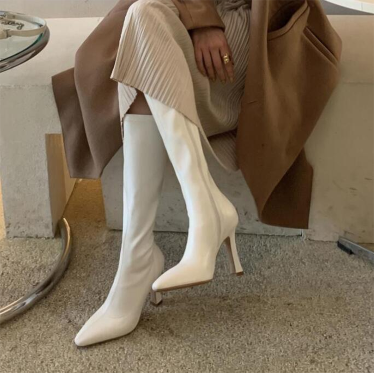 レディース ロング ブーツ ポインテッドトゥ サイドジッパー 太ヒール10cm