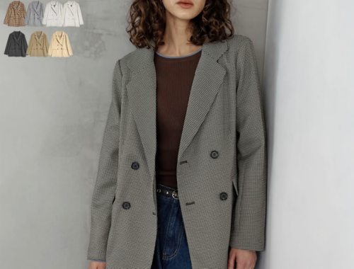 レディース チェック柄 無地 ダブル テーラード ジャケット 4つボタン Re：EDIT